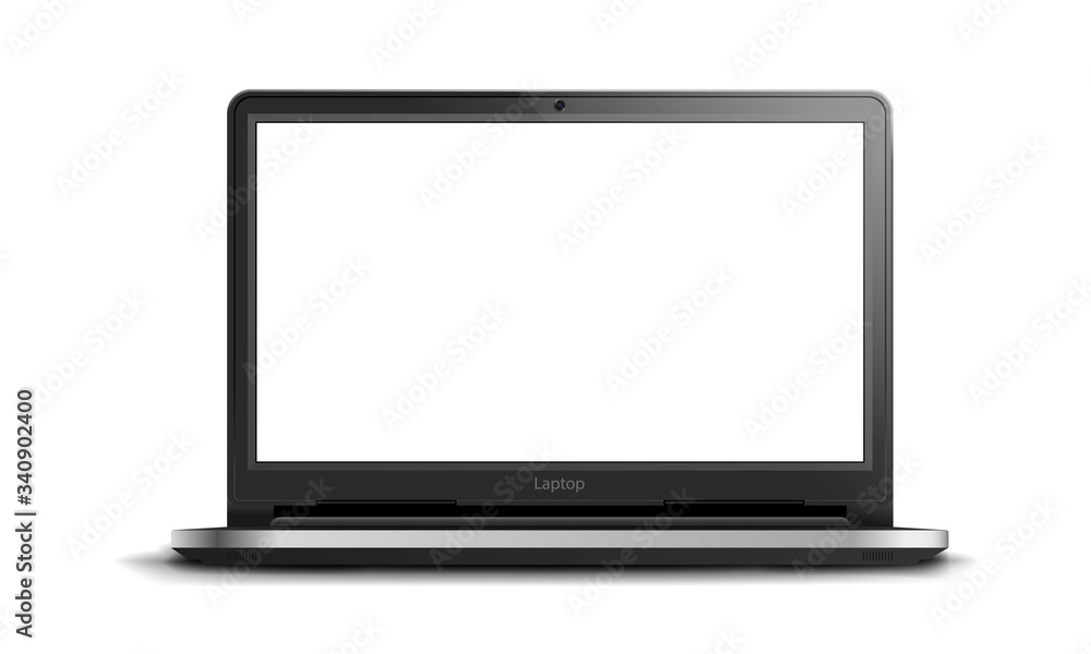 Realistic black laptop with empty screen on isolated background, mockup of the laptop on white background, empty space for your design, vector illustration Realistic black laptop with empty screen on isolated background, mockup of the laptop on white background, empty space for your design, vector illustration