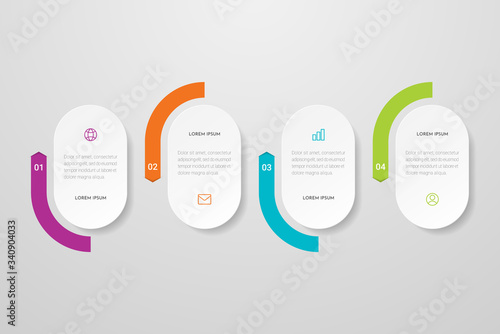 Infographic design with icons and 4 options or steps. Can be used for presentations, flow charts, web sites, banners, printed materials. Vector illustration.