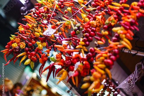 Dried chilli pepper at the market counter