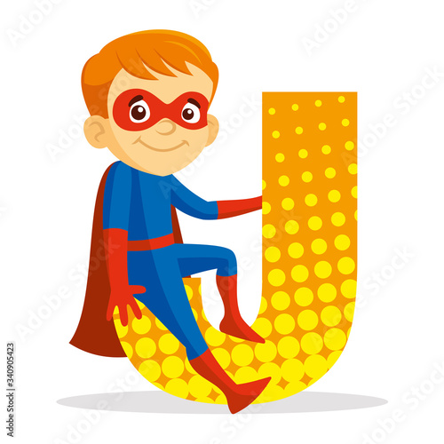 Letter J Superhero Boy Cartoon character Vector illustration