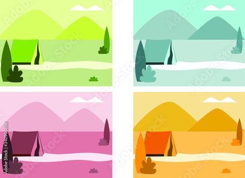 Vector illustration, monochrome set of landscapes.