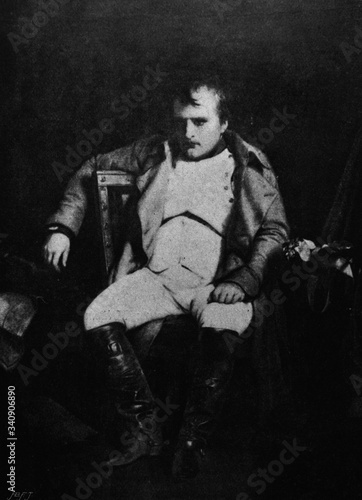 The emperor Napoleon I Bonapart by Paul Delaroche, a French painter in the old book the History of Painting, by R. Muter, 1887, St. Petersburg