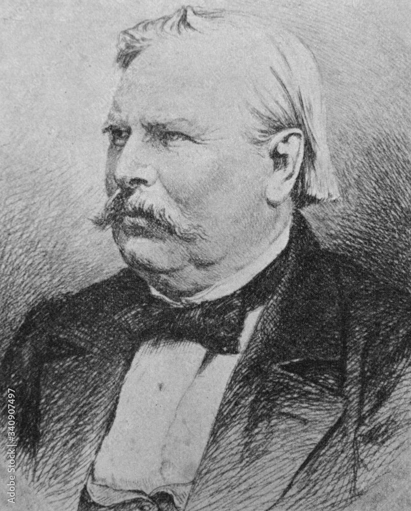 Obraz premium The Moritz von Schwind's portrait, an Austrian painter in the old book the History of Painting, by R. Muter, 1887, St. Petersburg