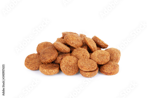 Dry dog food on a white background