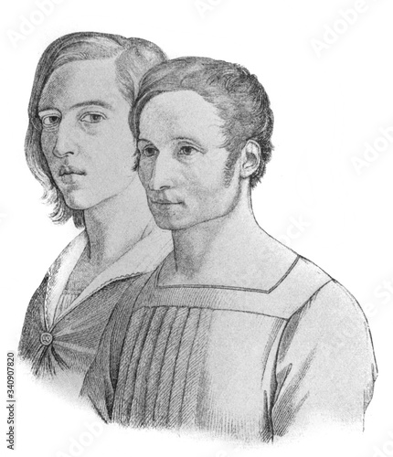 Portraits of Johann Friedrich Overbeck and Peter von Cornelius in the old book the History of Painting, by R. Muter, 1887, St. Petersburg photo