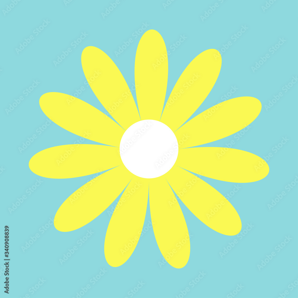 Camomile icon. Yellow daisy chamomile. Cute big flower plant collection. Love card. Growing concept. Flat design. Blue background. Isolated. Camomile icon. Yellow daisy chamomile. Cute big flower plant collection. Love card. Growing concept. Flat design. Blue background. Isolated.