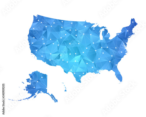 United States of America and Alaska Map - Abstract geometric rumpled triangular low poly style gradient graphic on white background , line dots polygonal design for your . Vector illustration eps 10.