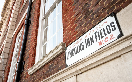 Lincoln's Inn Fields, London WC2. A street sign in the heart of London's historic legal district.  photo