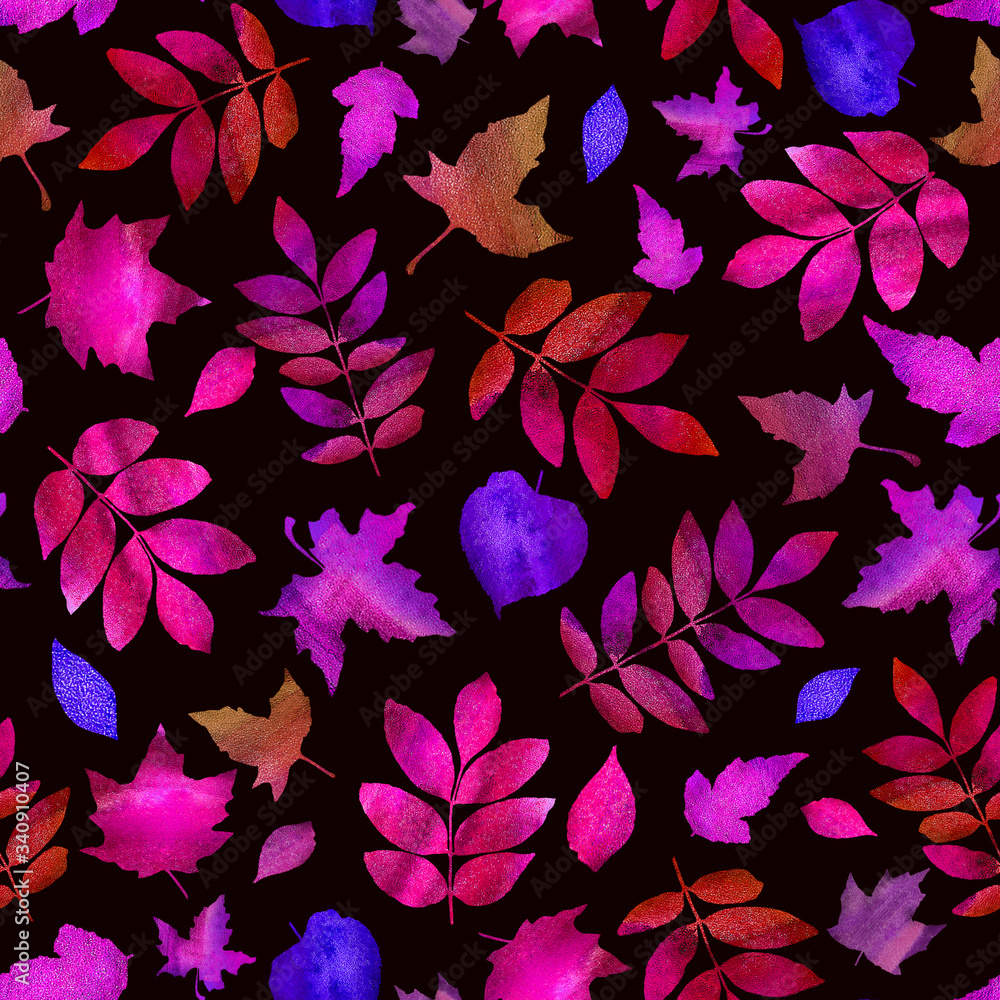 Seamless pattern with abstract watercolor leaves
