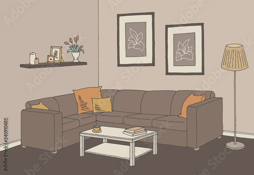 Living room graphic color home interior sketch illustration vector 