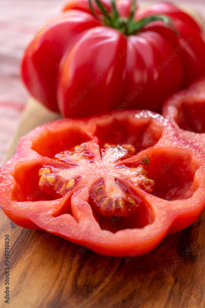 Sweet pink monterosa tomatoes close up Sweet pink monterosa tomatoes close up