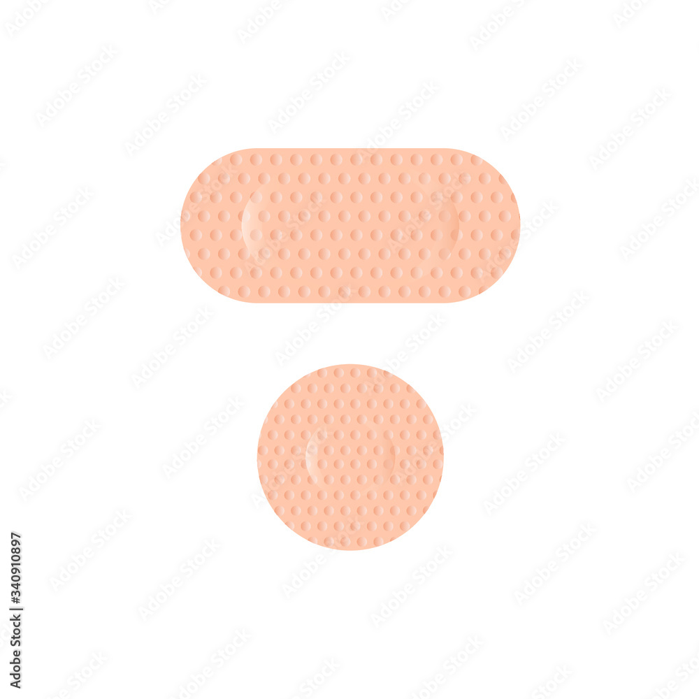 Graphic set of band-aids in different shapes and forms on white background Graphic set of band-aids in different shapes and forms on white background