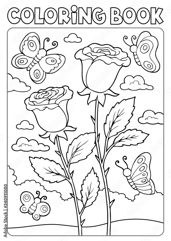 Coloring book roses and butterflies