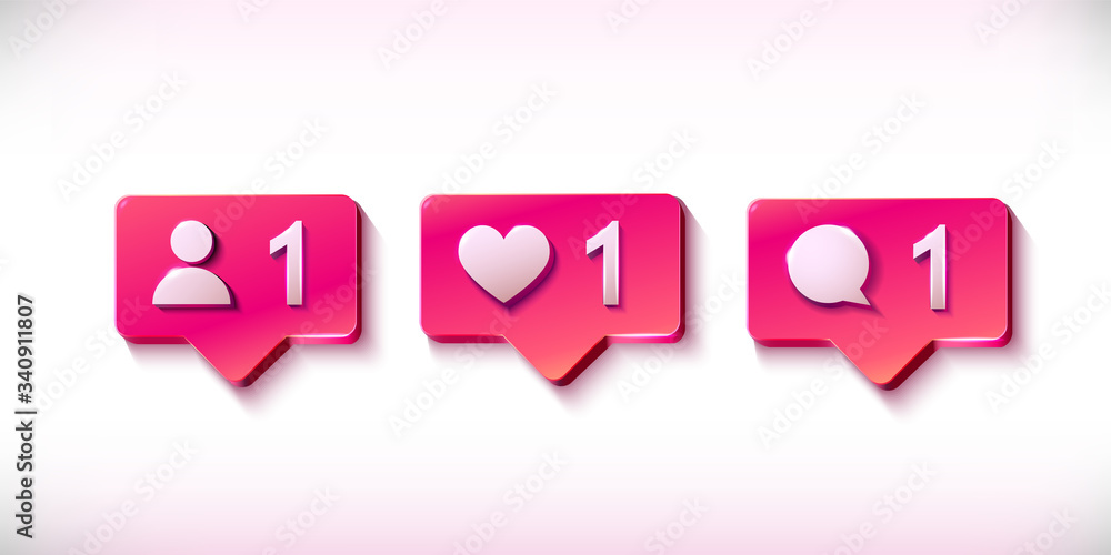 Social network icon set. Like, comment, follow, share. Pink heart buttons. Vector illustration
Social network icon set. Like, comment, follow, share. Pink heart buttons. Vector illustration