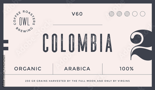 Minimal Label. Typographic modern vintage label, tag, sticker for coffee brand, coffee packing. Retro design minimal label, tag of coffee, classic old school style, typography. Vector Illustration