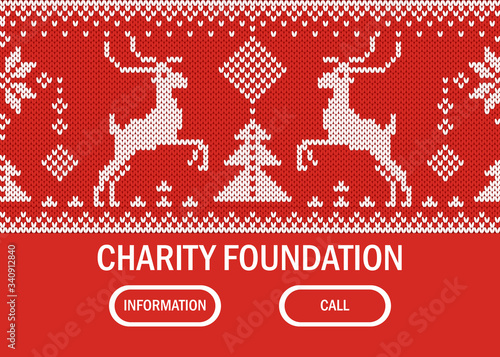 Charity foundation web banner, information call support flat vector illustration. Running deer logo donation company, business enterprise name place, charitable organization help indigent person.