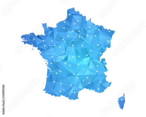 France Map - Abstract geometric rumpled triangular low poly style gradient graphic on white background , line dots polygonal design for your . Vector illustration eps 10.