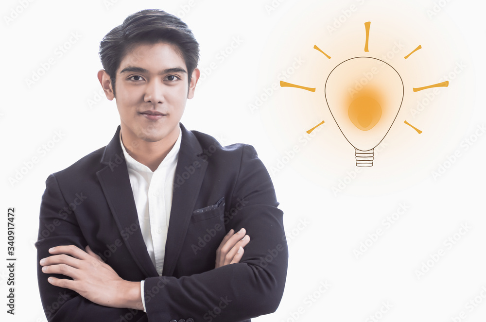 Portrait of business man and drawing of light Portrait of business man and drawing of light