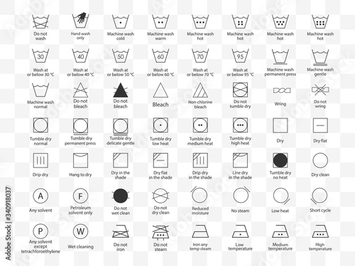 Laundry symbols icon set. Vector illustration, flat design.