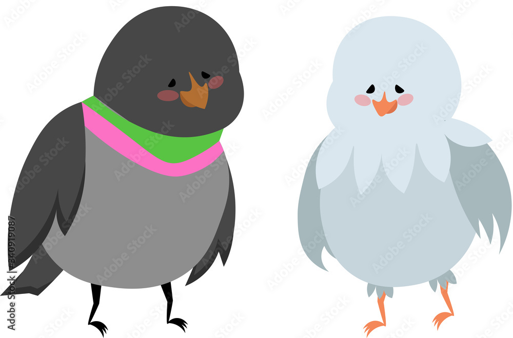 Fototapeta premium Gray and white dove. Lovely birds. Children's design for print, poster, clothes.