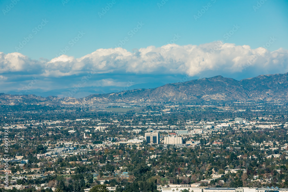 aerial view of the city. California. LA. Los Angeles. Mountain. 