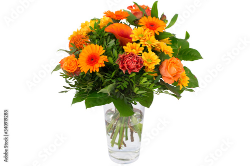Colorful flower bouquet in a vase isolated