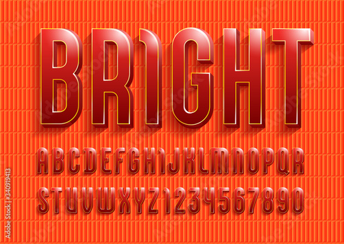 3d font from orange color, trendy volume alphabet sans serif, modern letters and numbers for your logo, flyer, film poster, fashion banner, vector illustration 10eps.