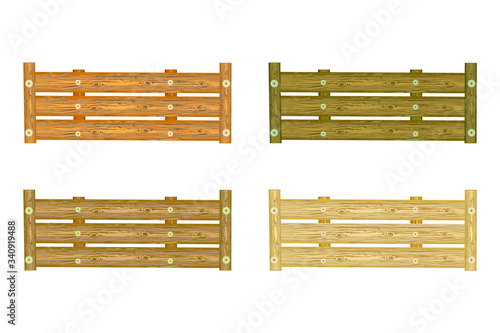 Wooden box set isolated on white background. Realistic empty box for fruit and vegetables with holes. Fruit drawer front view. Box for storage and transportation of food. Stock vector illustration