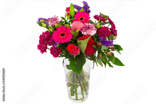 Colorful flower bouquet in a vase isolated