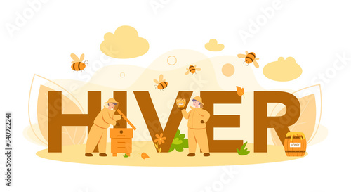 Hiver or beekeeper typographic header concept. Professional farmer