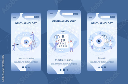 Ophthalmology clinicmobile application banner set. Idea of eye
