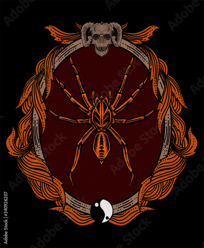 Vector illustration spider insect with unique gothic pattern vintage.
