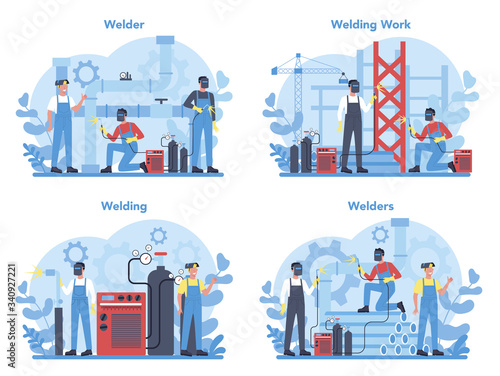 Welder and welding service concept set. Professional welder