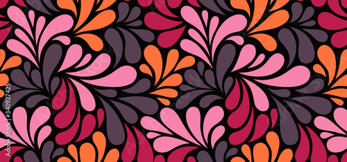 Vector seamless pattern with multicolor drops. Colorful abstract floral background.