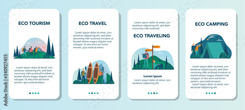 Eco tourism and eco traveling mobile application banner set.
