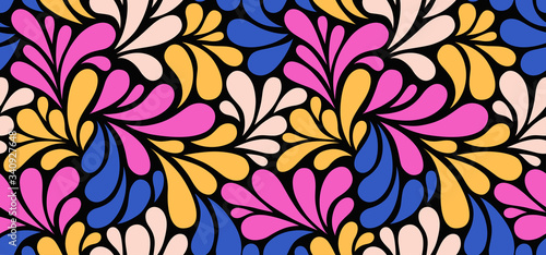 Vector seamless pattern with multicolor drops. Colorful abstract floral background.