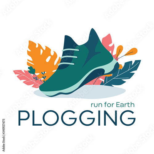 Plogging banner, run for Earth concept. Modern eco trend, photo