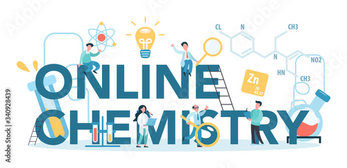 Chemistry online studying typographic concept. Online course
