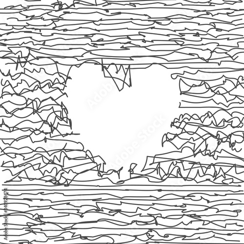Background with heart made of crumpled lines. Abstract striped vector illustration