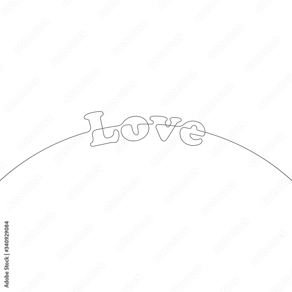 Continuous line drawing of LOVE text, Black and white vector minimalist illustration Continuous line drawing of LOVE text, Black and white vector minimalist illustration