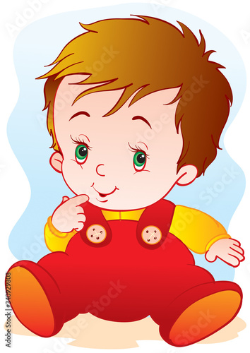 baby in red slippers sitting, vector illustration,