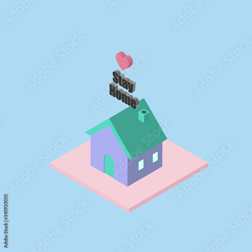 Isometric home for stay at home or work from home concept.
