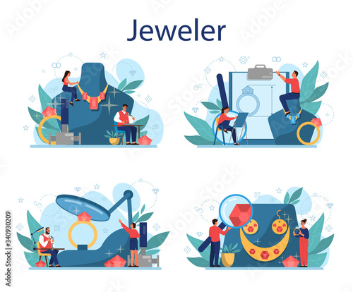 Jeweler and jewelry concept illustration. Idea of creative people