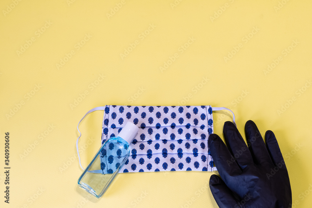 Masque, gant et gel hydroalcoolique pour la protection contre virus — free download