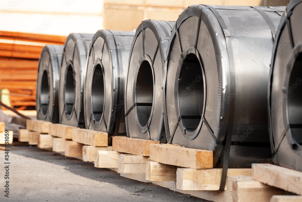 Row of cored metallurgical wires at manufactory Row of cored metallurgical wires at manufactory