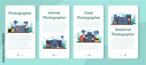 Photographer mobile application banner set. Professional photographer