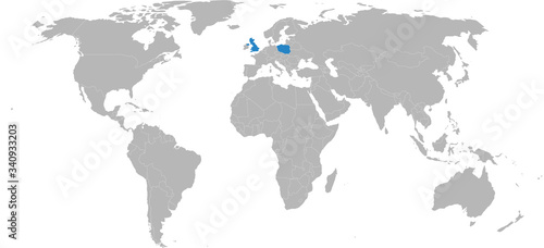 Poland  United kingdom  countries highlighted on world map. Business concepts  diplomatic  trade  transport relations.