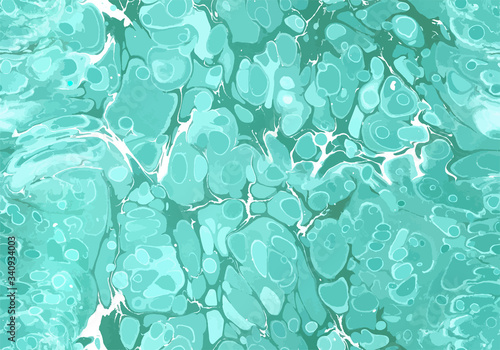 Seamless mint green marbling pattern vector. Traditional Turkish Ebru technique
