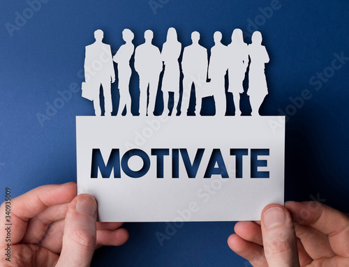 Картината върху платно Hands holding a motivate white card business team people sign