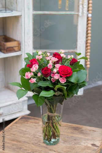 Flower bouquet in a vase in interior